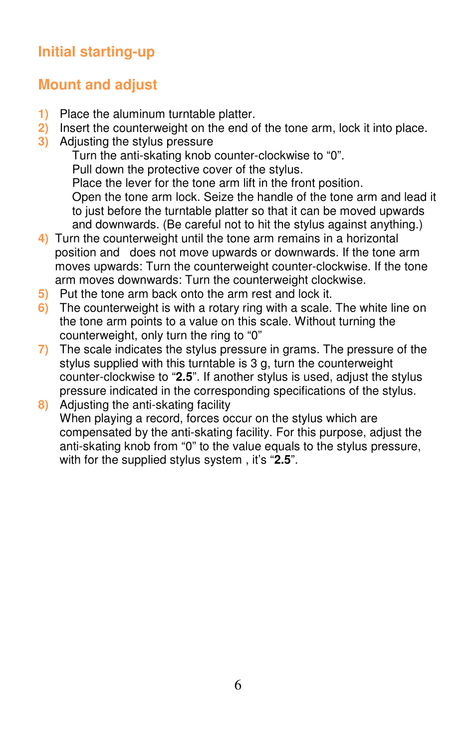 6initial starting-up mount and adjust | Lenco L-175 User Manual | Page 6 / 29