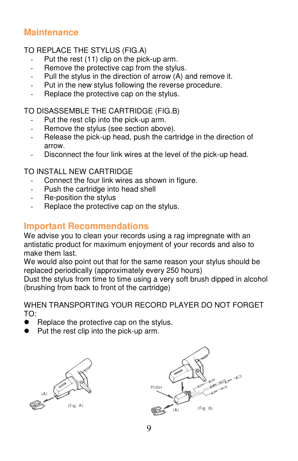 9maintenance, Important recommendations | Lenco L-175 User Manual | Page 9 / 29