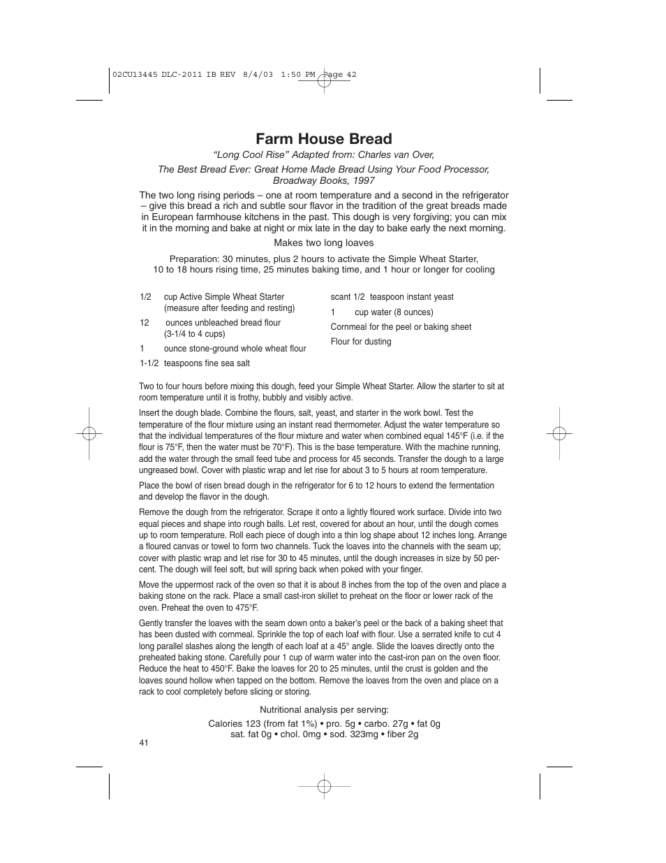 Farm house bread | Cuisinart 11-Cup Series User Manual | Page 42 / 68