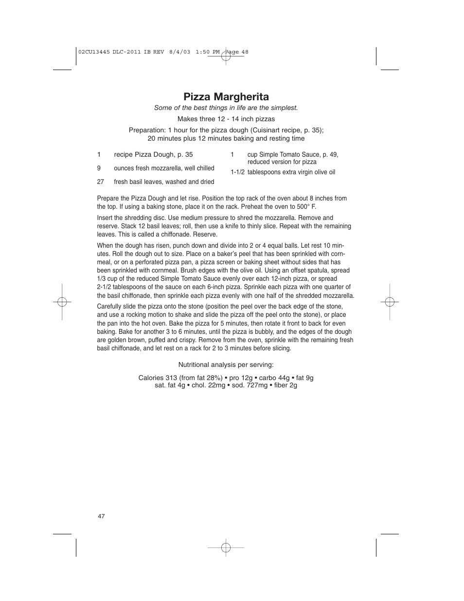 Pizza margherita | Cuisinart 11-Cup Series User Manual | Page 48 / 68