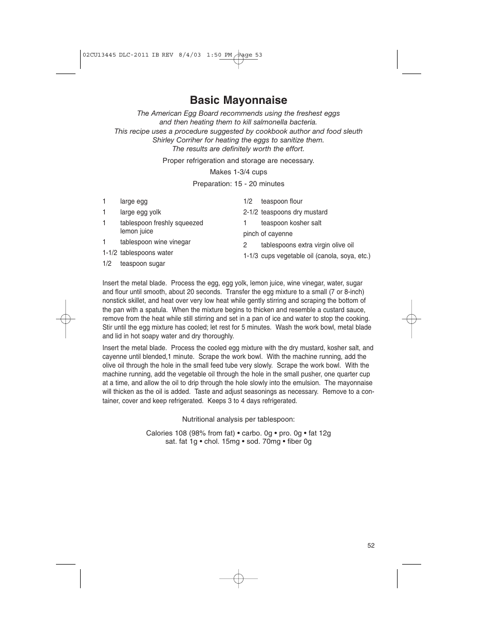 Basic mayonnaise | Cuisinart 11-Cup Series User Manual | Page 53 / 68