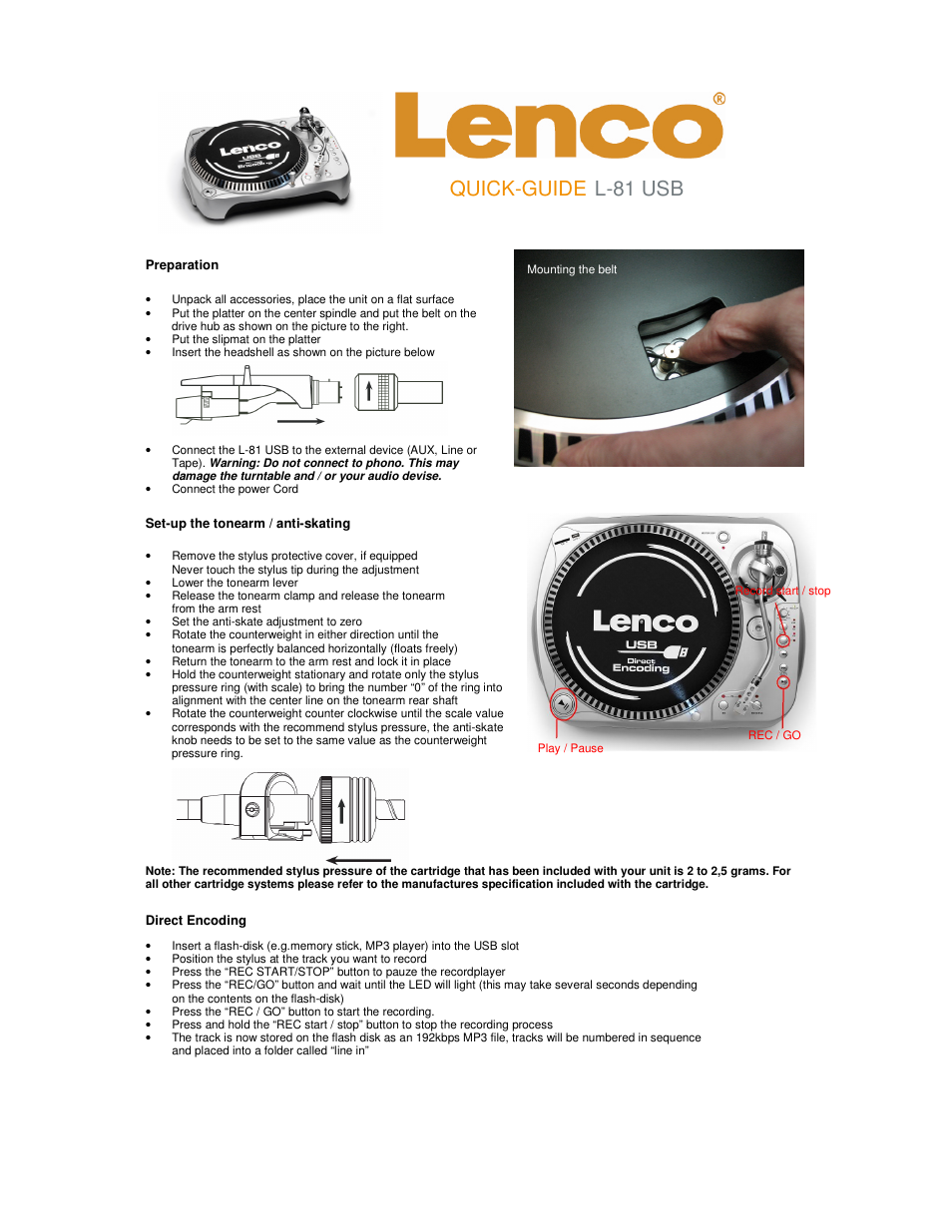 Lenco L-81 USB User Manual | 1 page