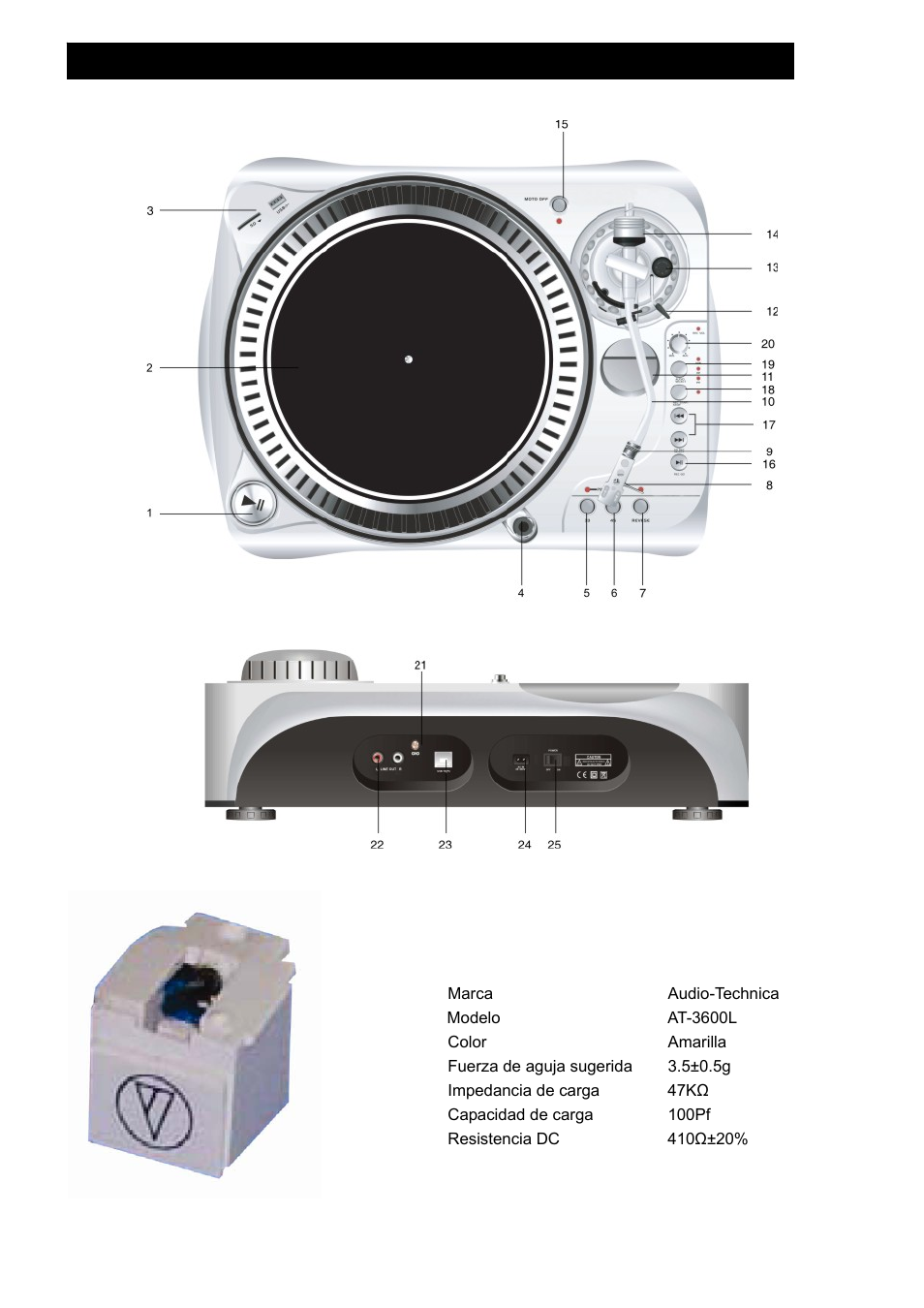 Especificaciones de la aguja | Lenco L-81 USB User Manual | Page 35 / 40