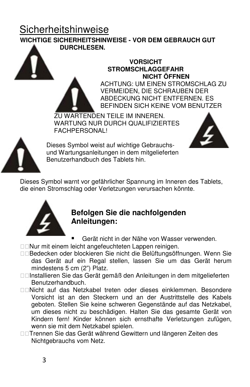 Sicherheitshinweise, Befolgen sie die nachfolgenden anleitungen, Befolgen sie die nachfolgenden | Lenco L-83 User Manual | Page 14 / 57