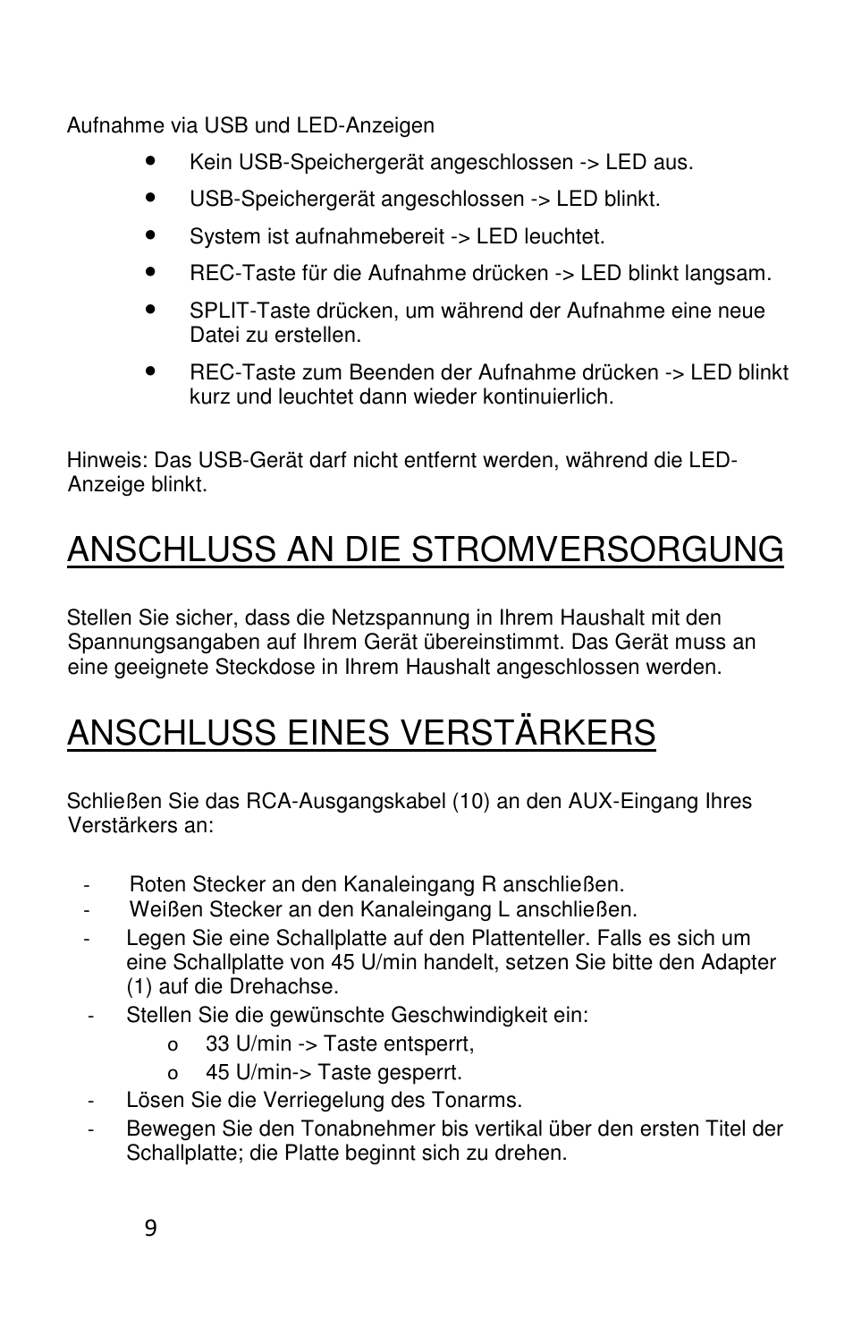 Anschluss an die stromversorgung, Anschluss eines verstärkers | Lenco L-83 User Manual | Page 20 / 57
