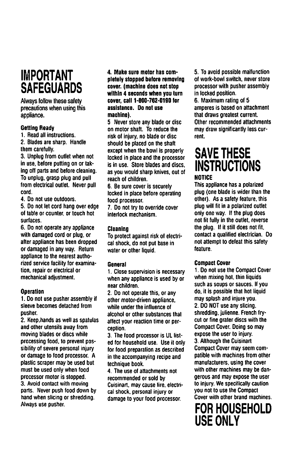 Important safeguards, Save these instructions, For household use only | Cuisinart DLC-10C User Manual | Page 8 / 56
