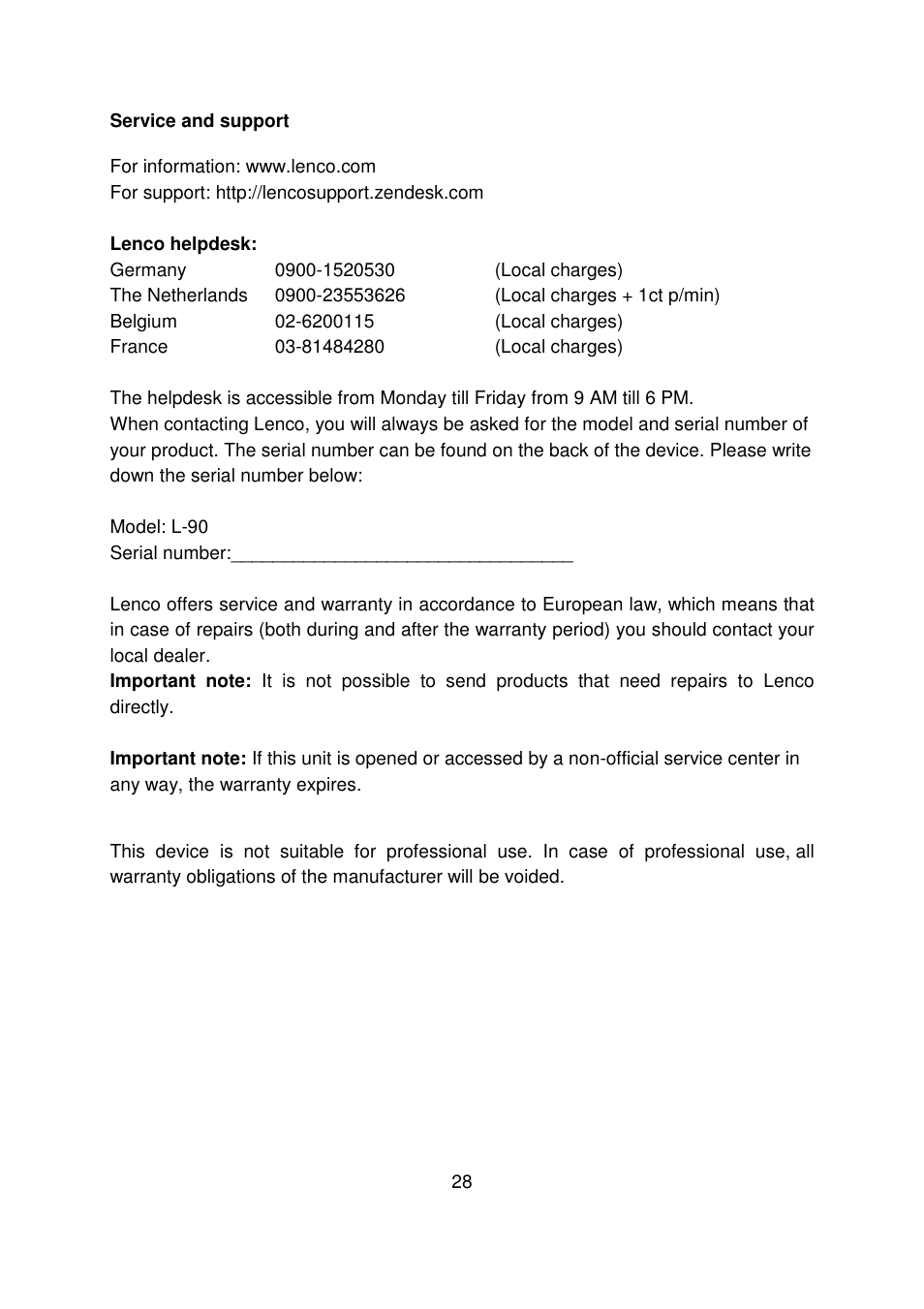Lenco L-90 User Manual | Page 28 / 30