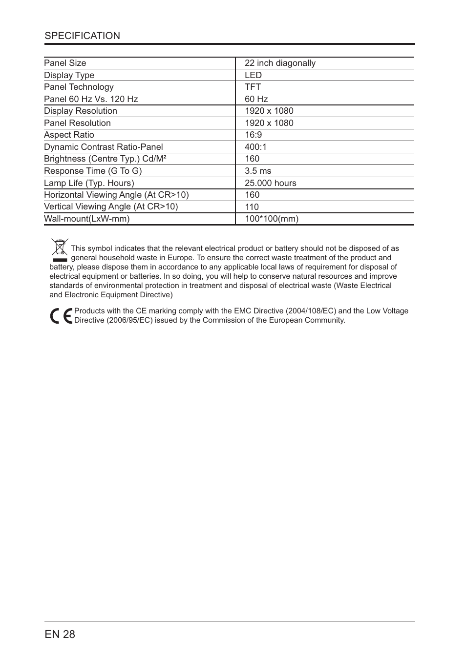 En 28 | Lenco LED-2201 User Manual | Page 28 / 29