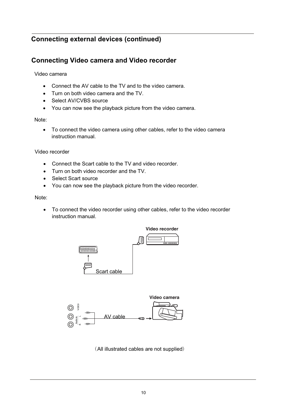 Connecting video camera and video recorder, Connecting external devices (continued) | Lenco LED-2213 User Manual | Page 12 / 40