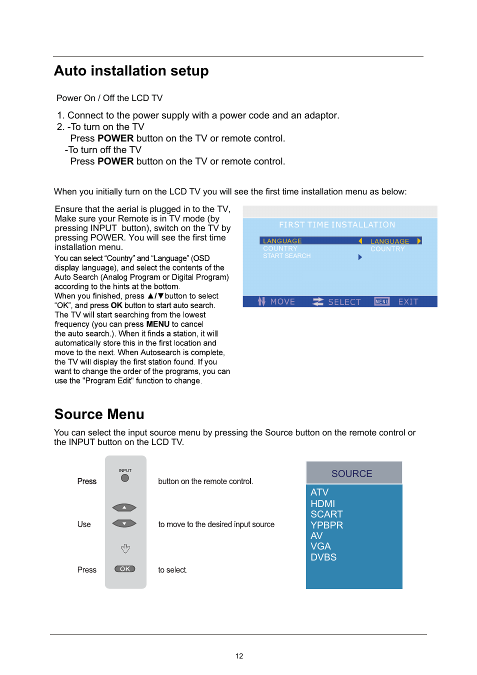 Auto installation setup source menu | Lenco LED-2213 User Manual | Page 14 / 40