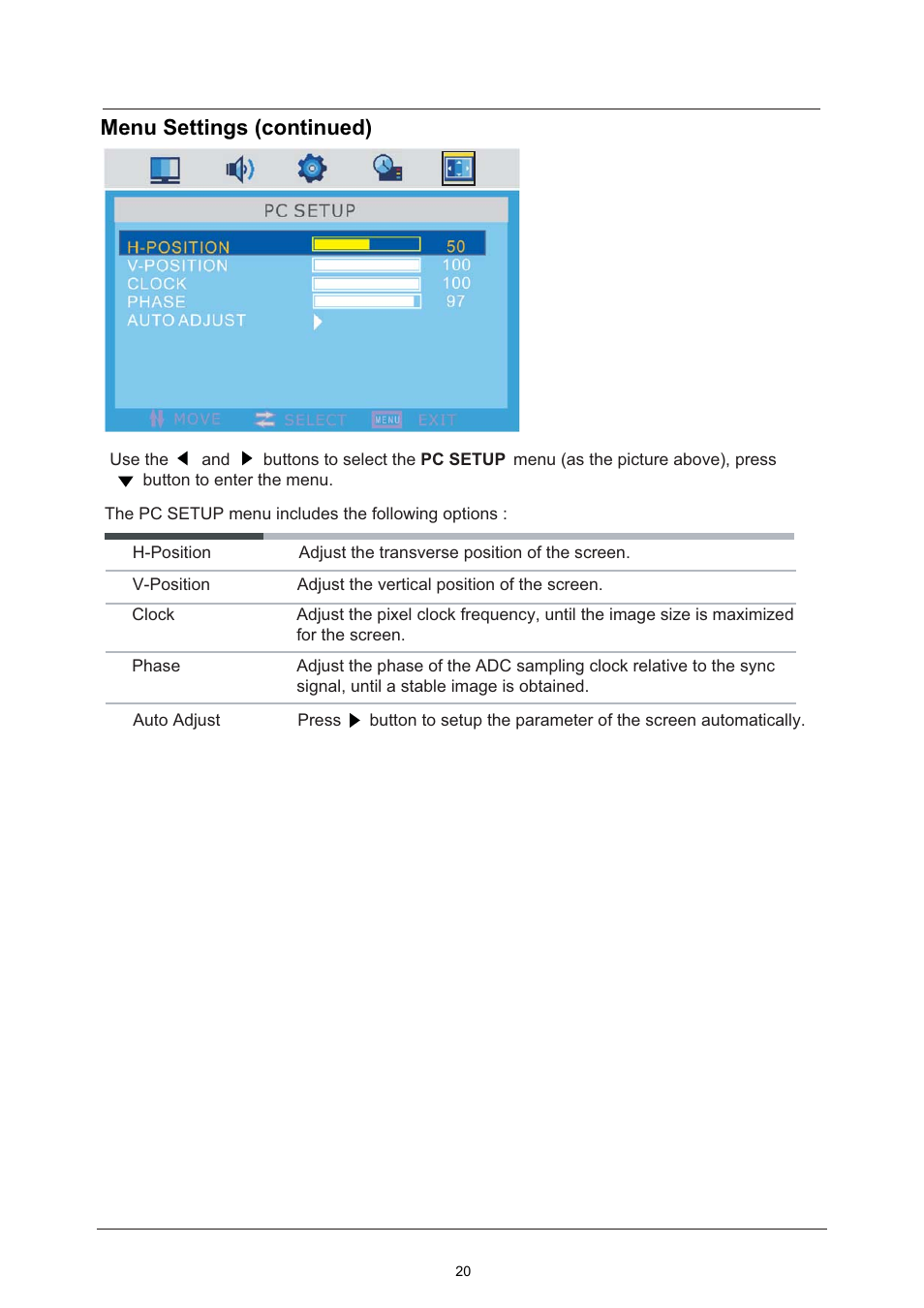 Menu settings (continued) | Lenco LED-2213 User Manual | Page 22 / 40