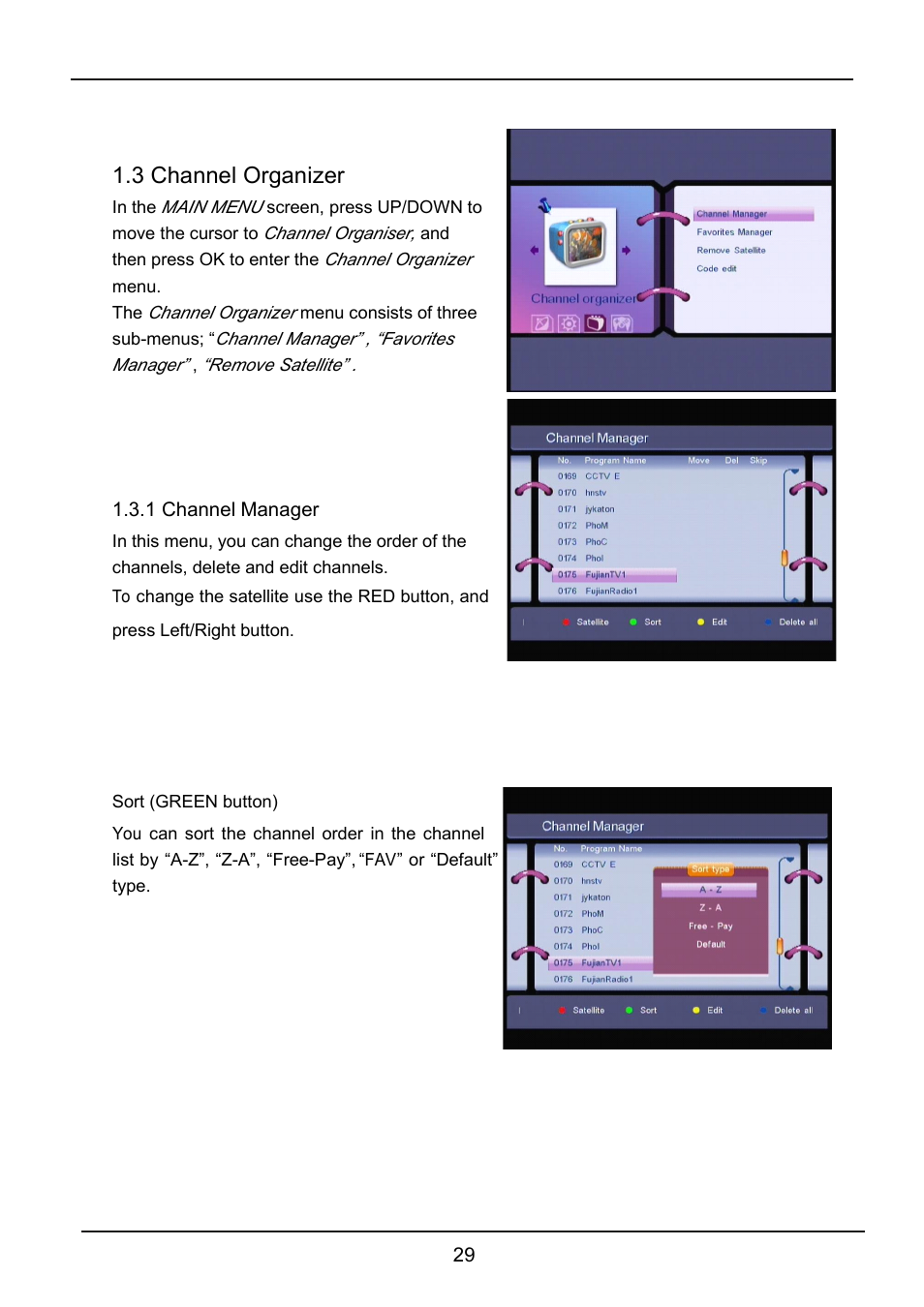 3channelorganizer, 1channelmanager, Sort(greenbutton) | Lenco LED-2213 User Manual | Page 31 / 40