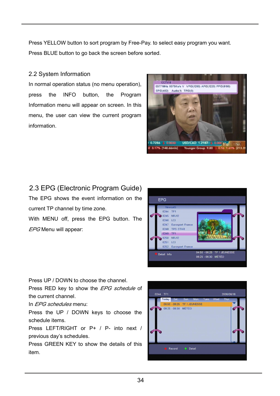 2systeminformation, 3 epg (electronic program guide) | Lenco LED-2213 User Manual | Page 36 / 40