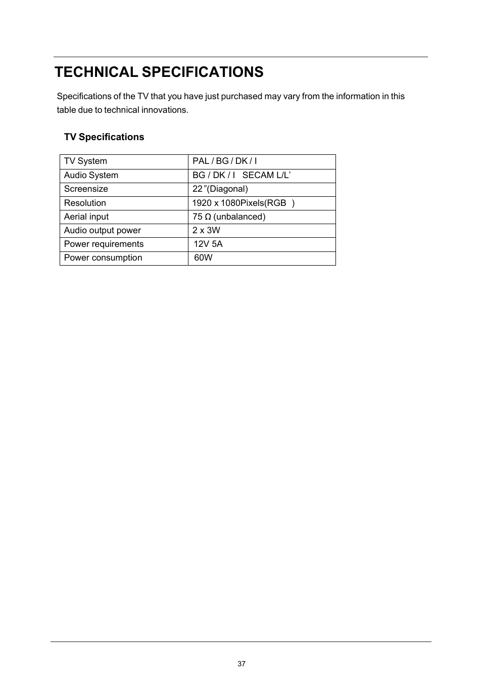 Technical specifications | Lenco LED-2213 User Manual | Page 39 / 40