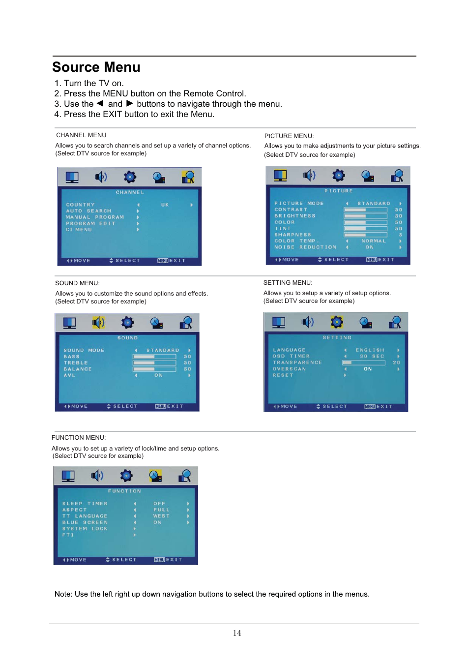 Bas c use, Source menu | Lenco LED-2214 User Manual | Page 17 / 43