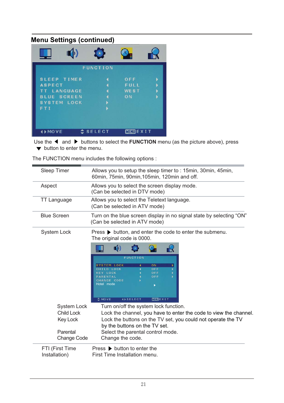 Menu settings (continued) | Lenco LED-2214 User Manual | Page 24 / 43