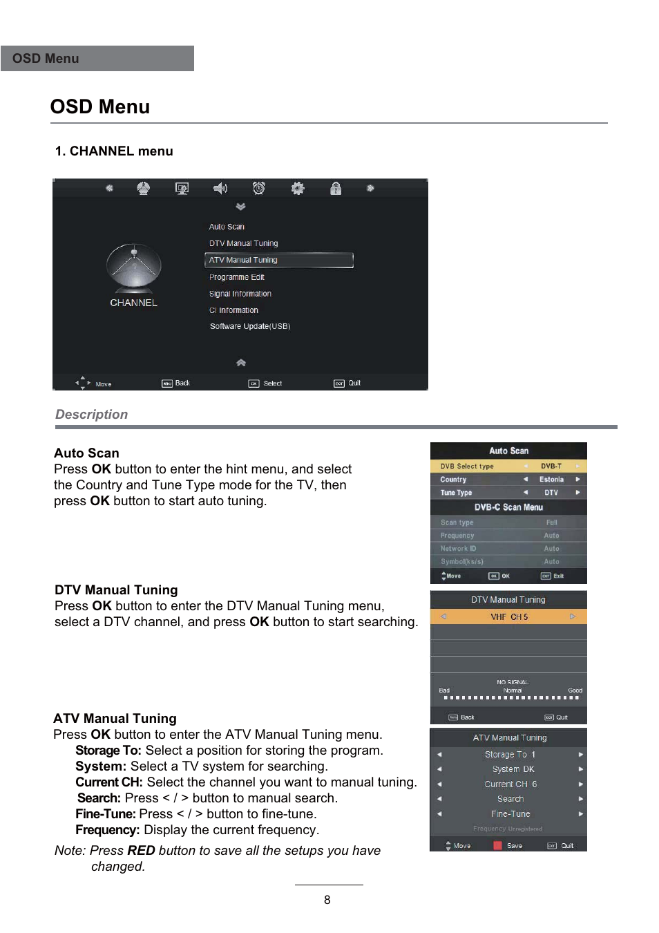 Osd menu | Lenco LED-2215 User Manual | Page 10 / 42