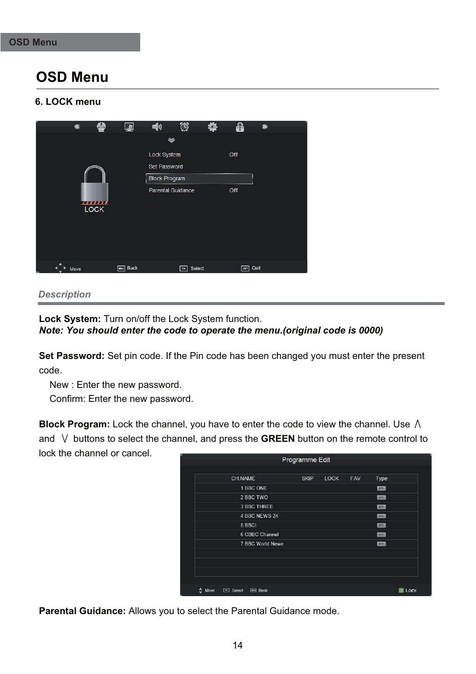 Osd menu | Lenco LED-2215 User Manual | Page 16 / 42