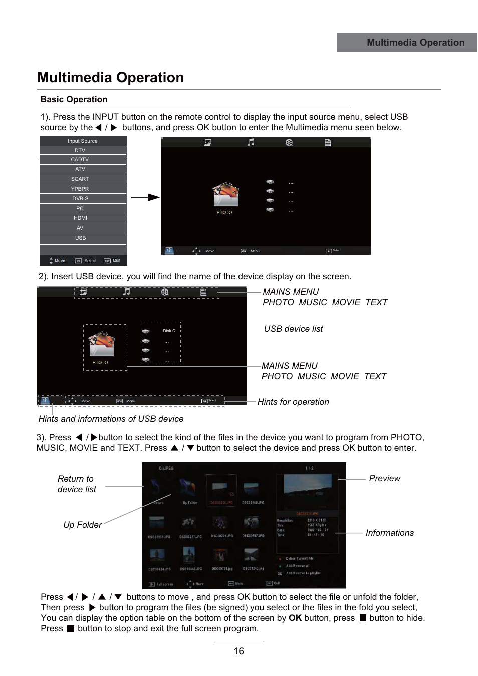 Multimedia operation, 16 multimedia operation | Lenco LED-2215 User Manual | Page 18 / 42