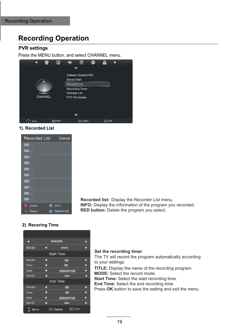 Recording operation | Lenco LED-2215 User Manual | Page 21 / 42