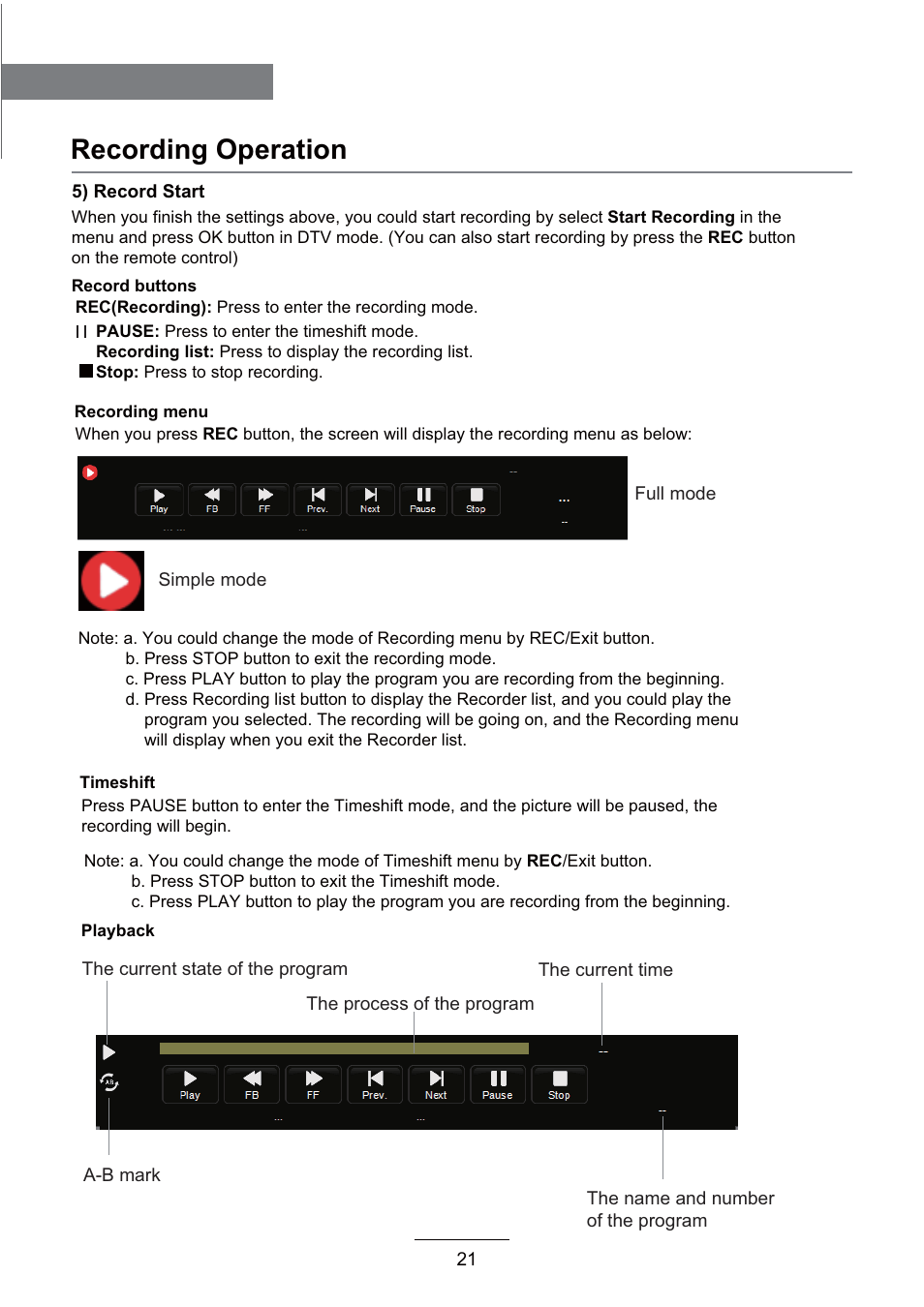 Recording operation | Lenco LED-2215 User Manual | Page 23 / 42