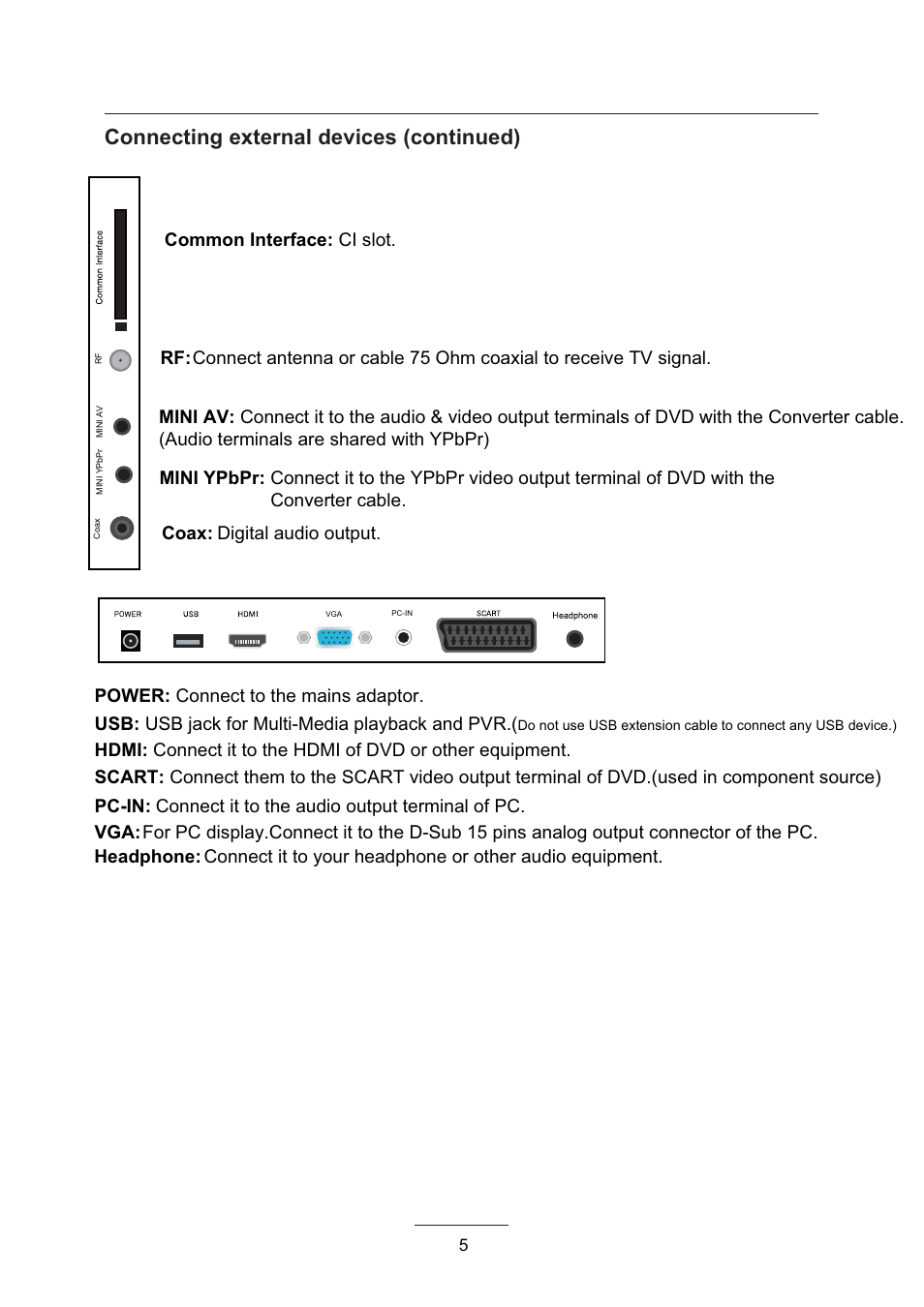 Connecting external devices (continued) | Lenco LED-2215 User Manual | Page 7 / 42
