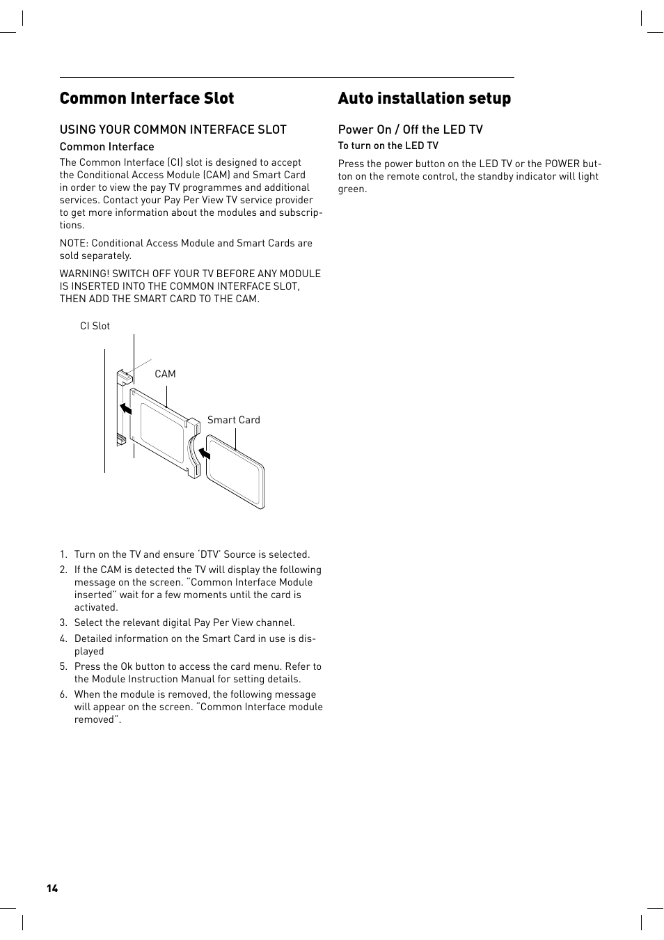 Auto installation setup, Common interface slot | Lenco LED-2217 User Manual | Page 15 / 35