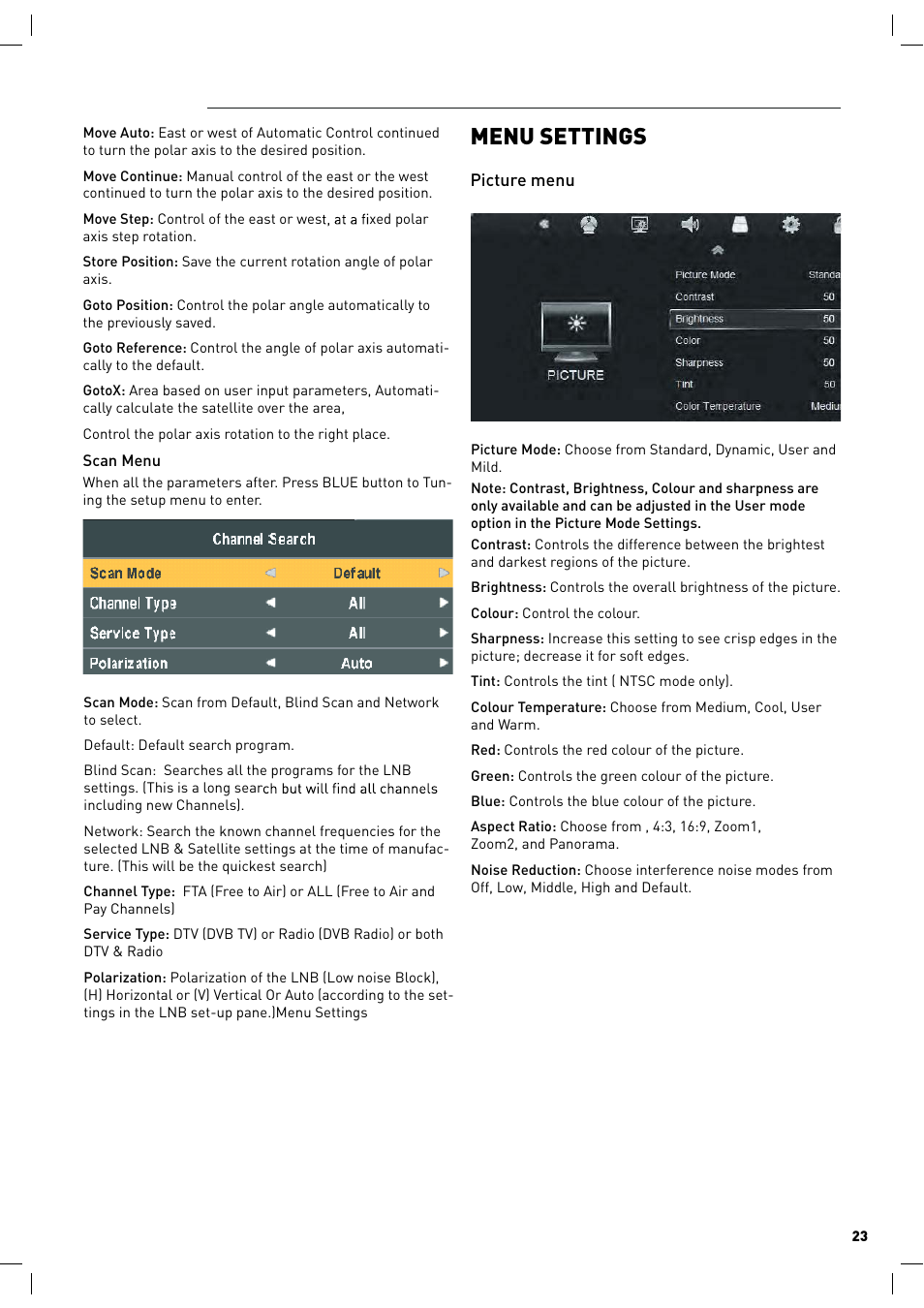 Menu settings | Lenco LED-2217 User Manual | Page 24 / 35