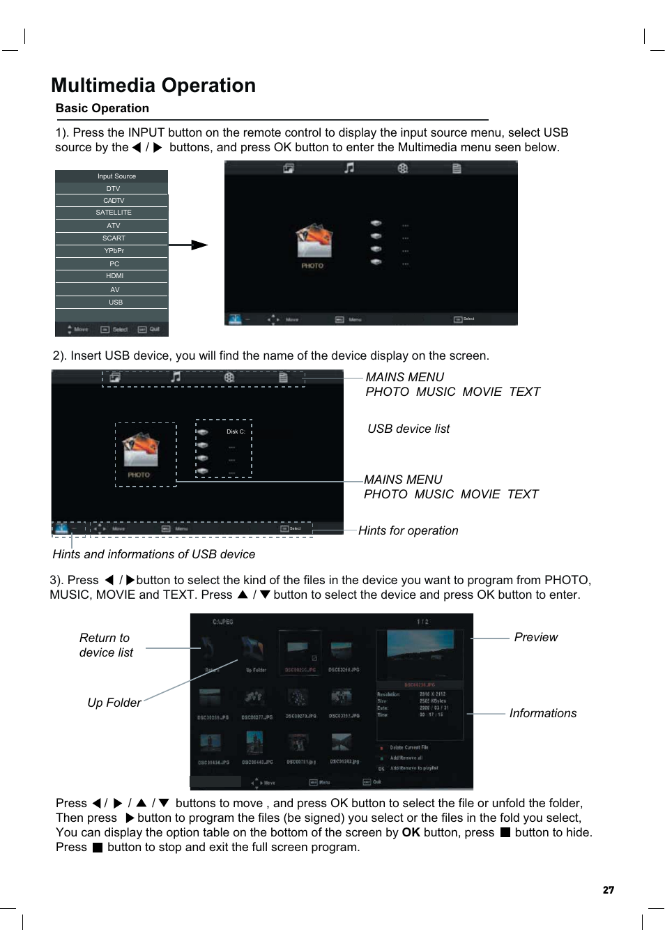 Multimedia operation, Informations | Lenco LED-2217 User Manual | Page 28 / 35