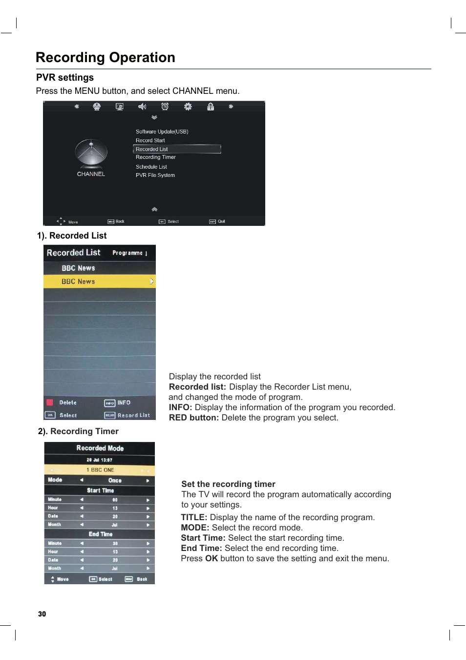Recording operation | Lenco LED-2217 User Manual | Page 31 / 35