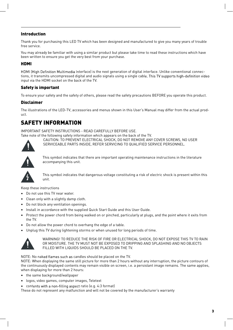 Safety information | Lenco LED-2217 User Manual | Page 4 / 35