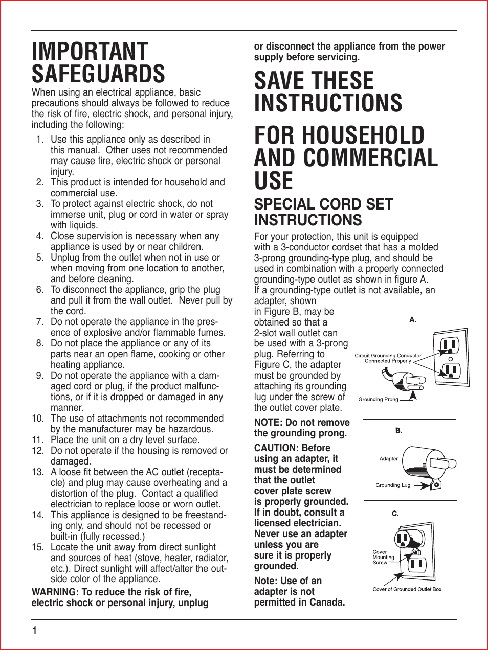 Important safeguards, Special cord set instructions | Cuisinart CWC-900 User Manual | Page 2 / 13