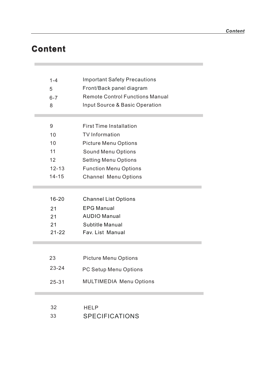 Content | Lenco LED-2412 User Manual | Page 2 / 35