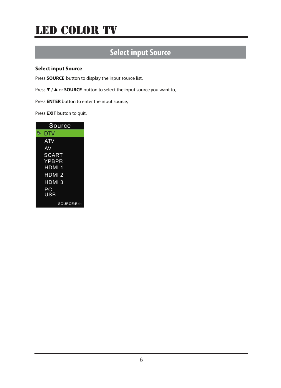 Le d color tv, Select input source | Lenco LED-3213 User Manual | Page 11 / 33