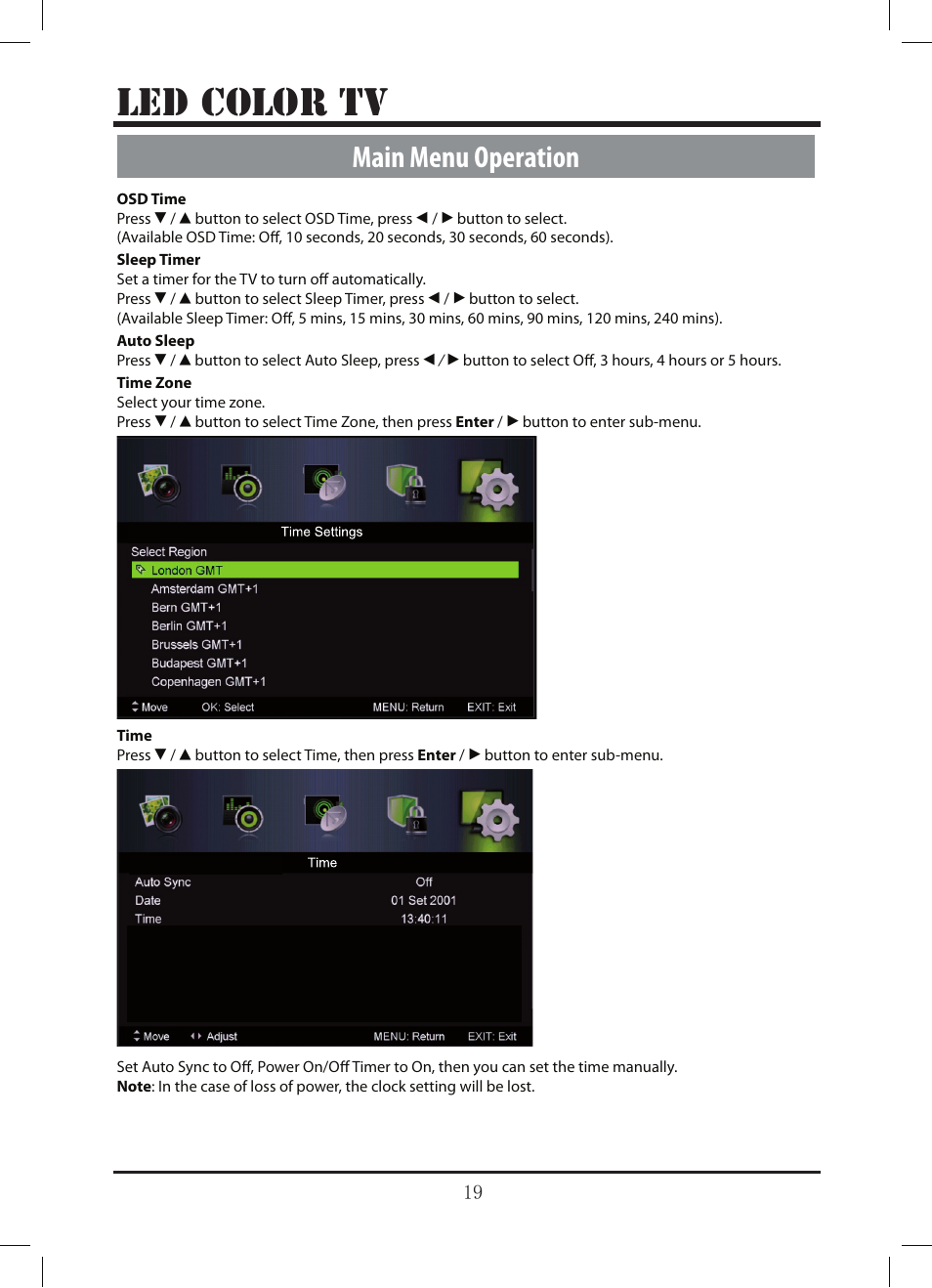 Le d color tv, Main menu operation | Lenco LED-3213 User Manual | Page 24 / 33