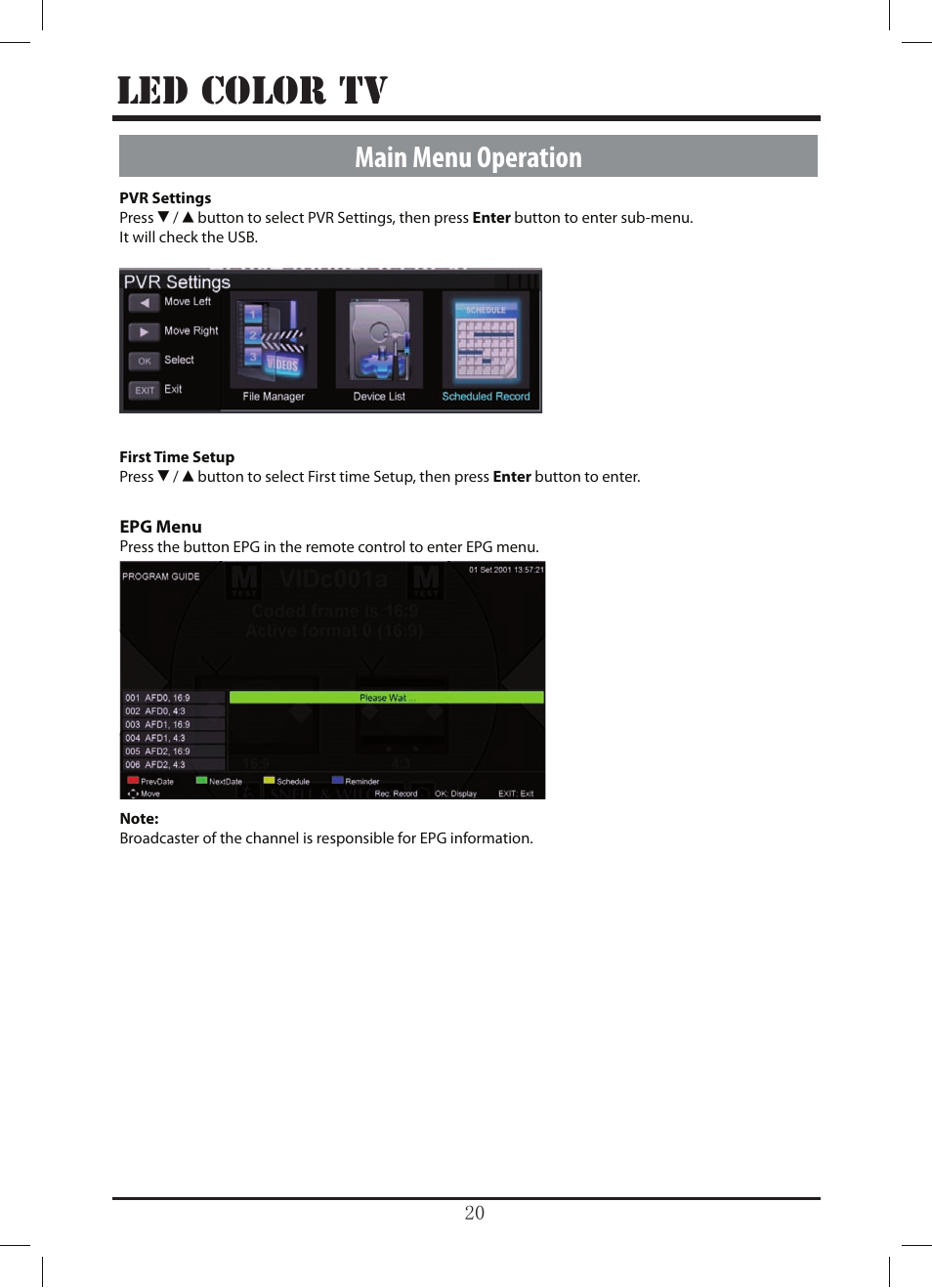 Le d color tv, Main menu operation | Lenco LED-3213 User Manual | Page 25 / 33