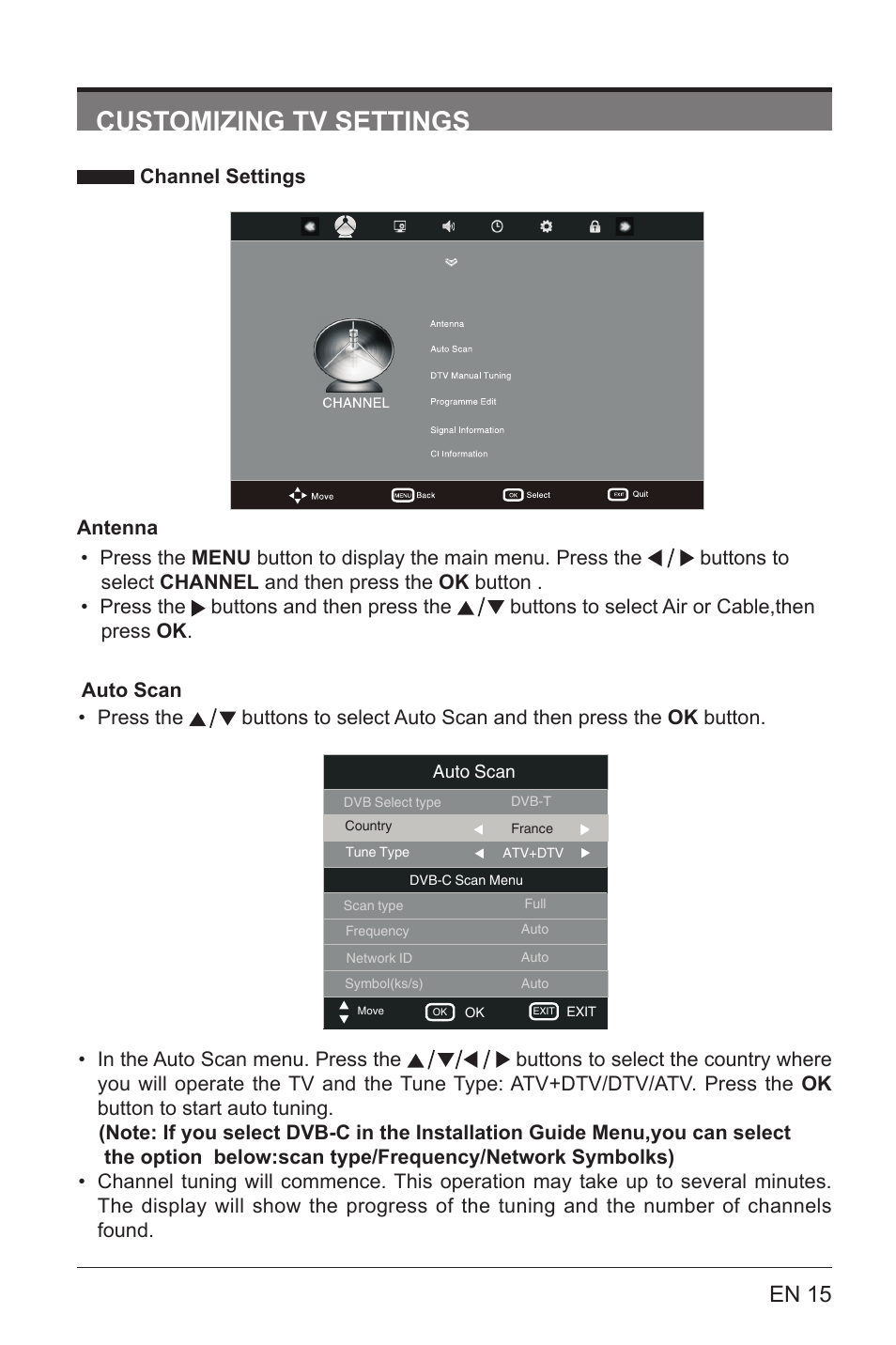 Customizing tv settings, En 15 | Lenco LED-3901 User Manual | Page 15 / 44