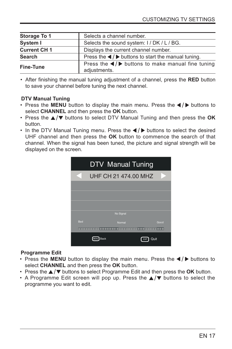 Dtv manual tuning, En 17 | Lenco LED-3901 User Manual | Page 17 / 44