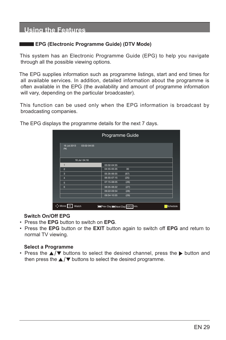 Using the features, En 29 | Lenco LED-3901 User Manual | Page 29 / 44