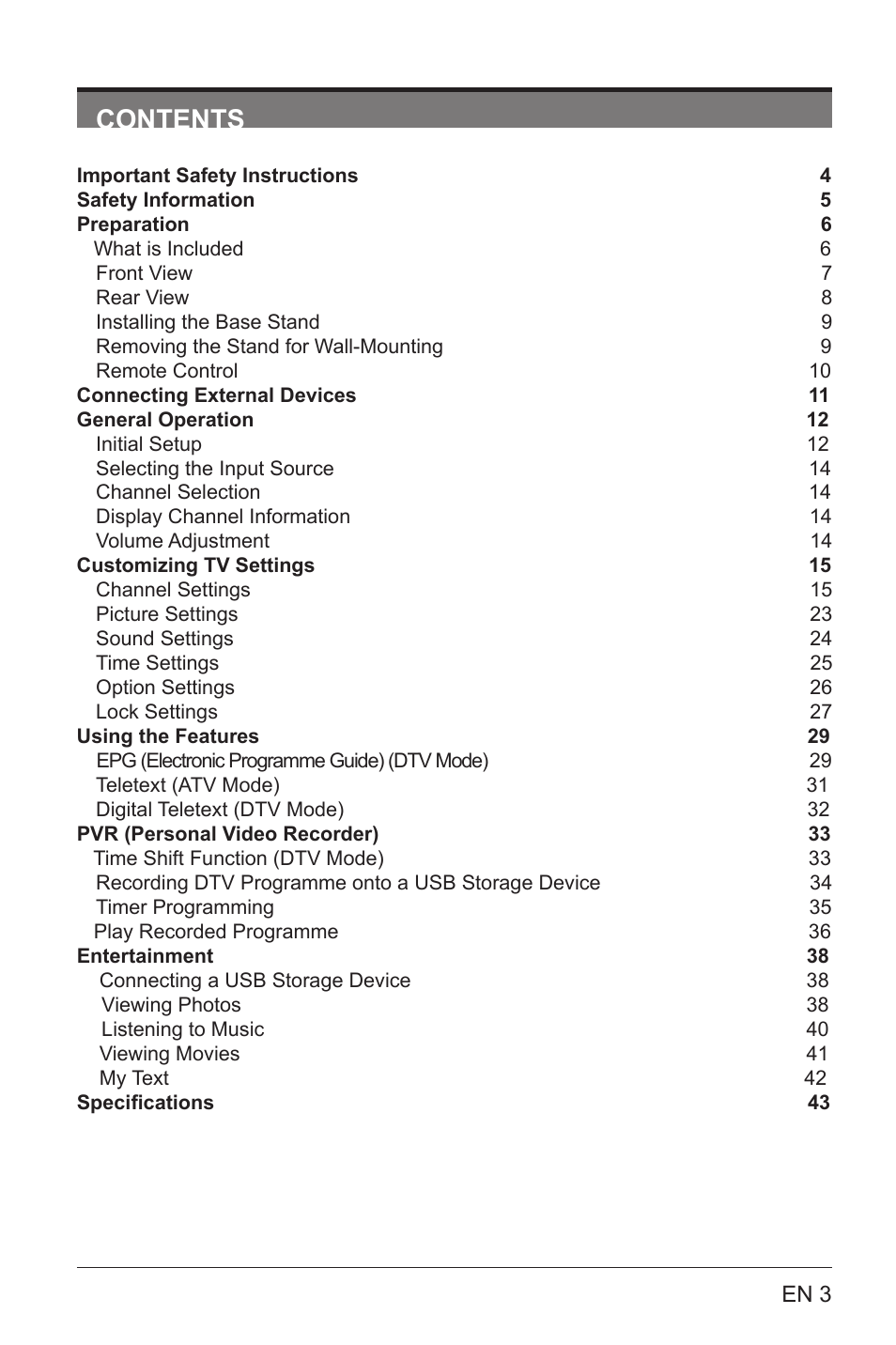 Lenco LED-3901 User Manual | Page 3 / 44