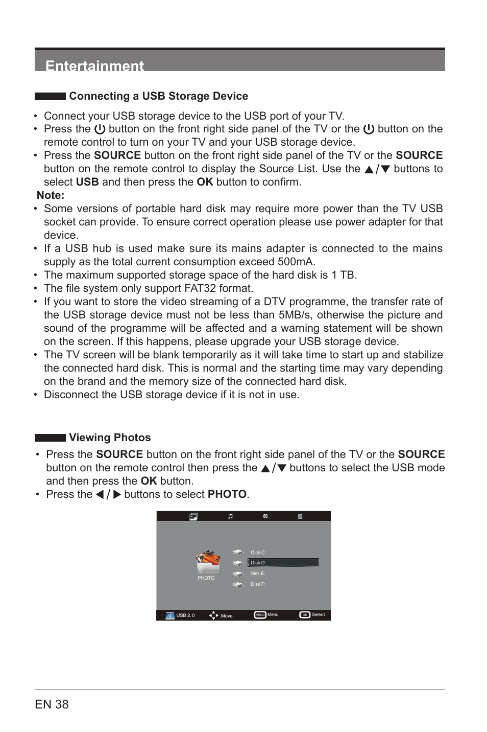 Entertainment, En 38 | Lenco LED-3901 User Manual | Page 38 / 44