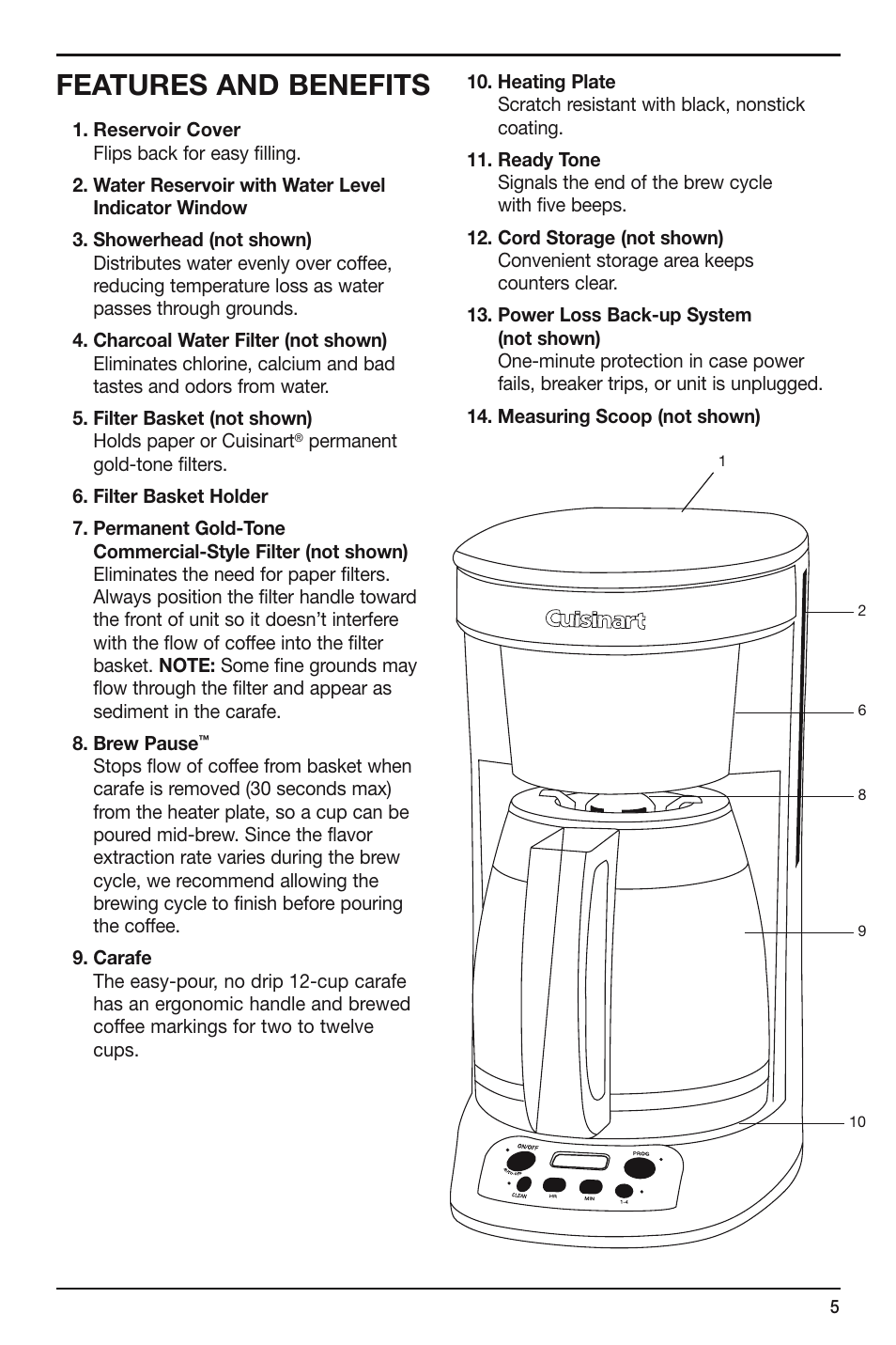 Features and benefits | Cuisinart DCC-750 User Manual | Page 5 / 12