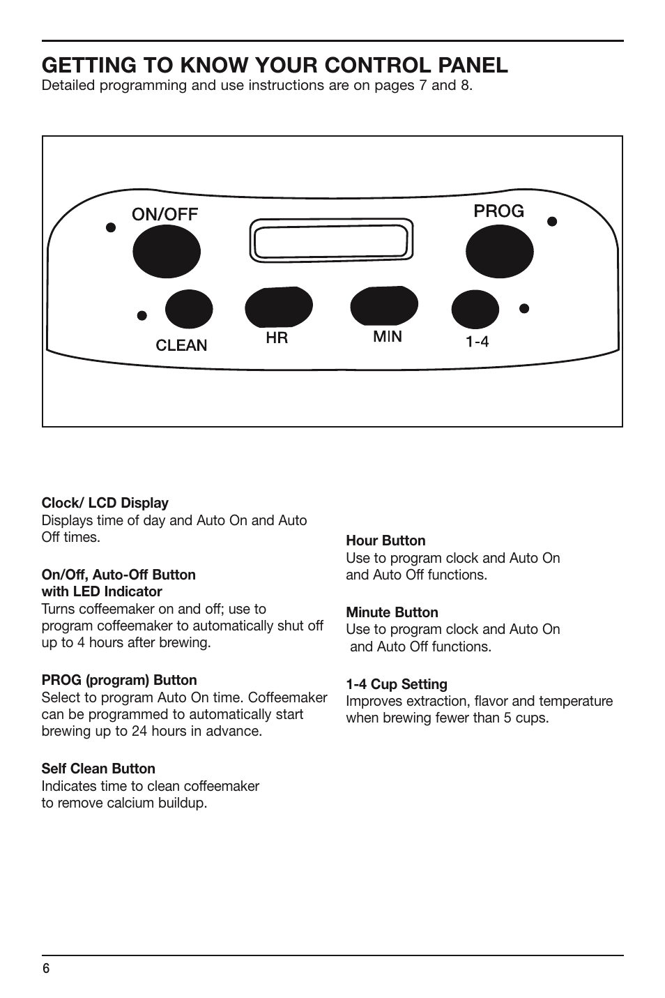 Getting to know your control panel | Cuisinart DCC-750 User Manual | Page 6 / 12