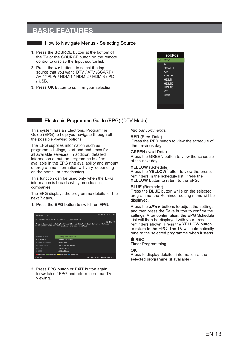 Basic features, En 13 | Lenco LED-4001 User Manual | Page 13 / 33