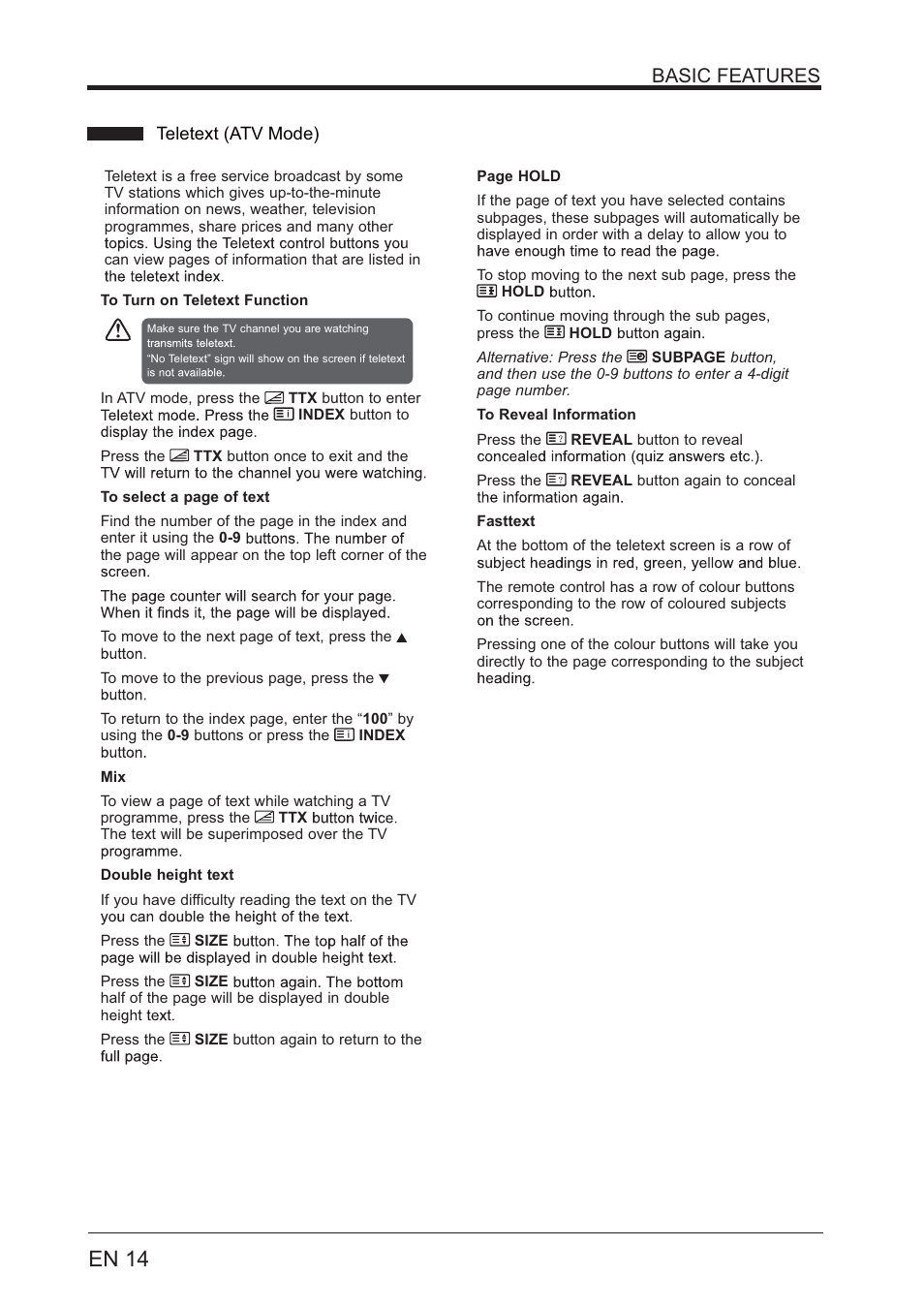 En 14, Basic features | Lenco LED-4801 User Manual | Page 14 / 33