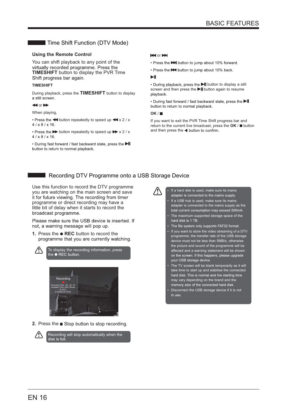 En 16, Basic features | Lenco LED-4801 User Manual | Page 16 / 33