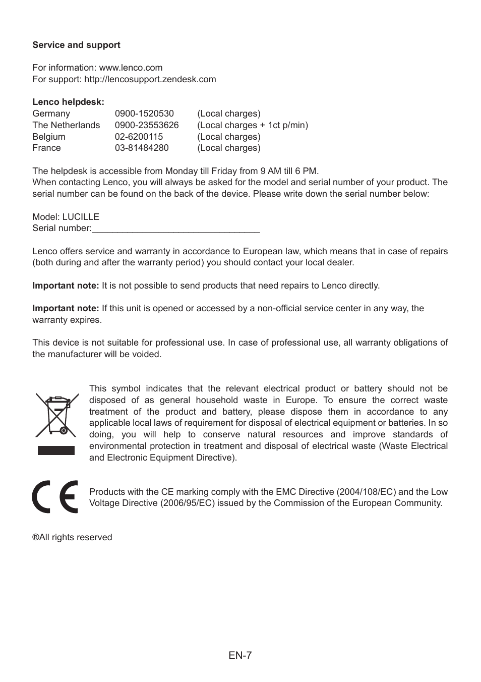 Lenco Lucille User Manual | Page 8 / 8