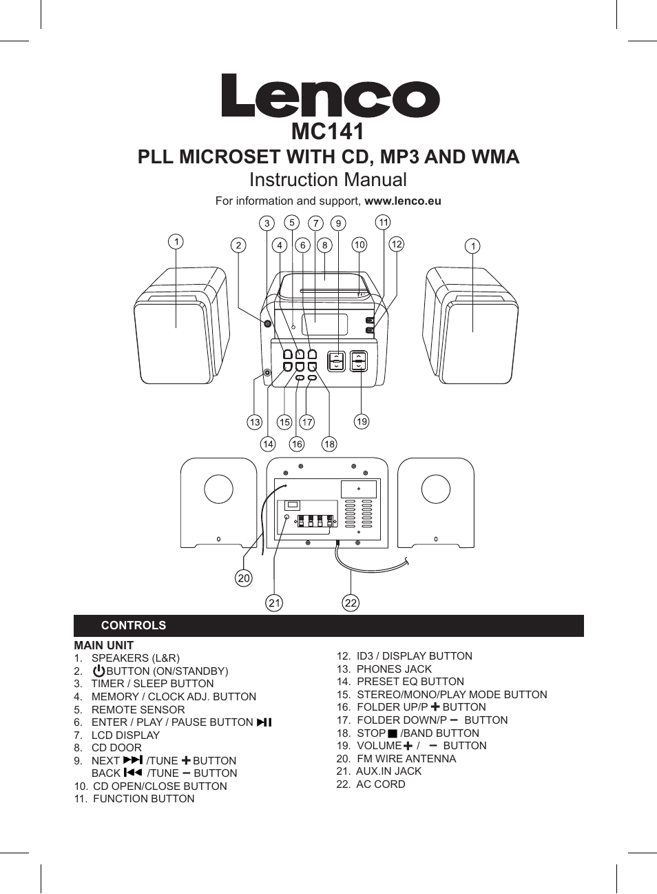 Lenco MC-141 User Manual | 9 pages