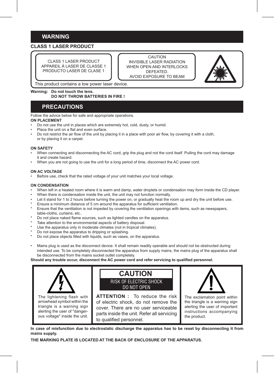 Caution, Warning, Precautions | Lenco MC-141 User Manual | Page 2 / 9