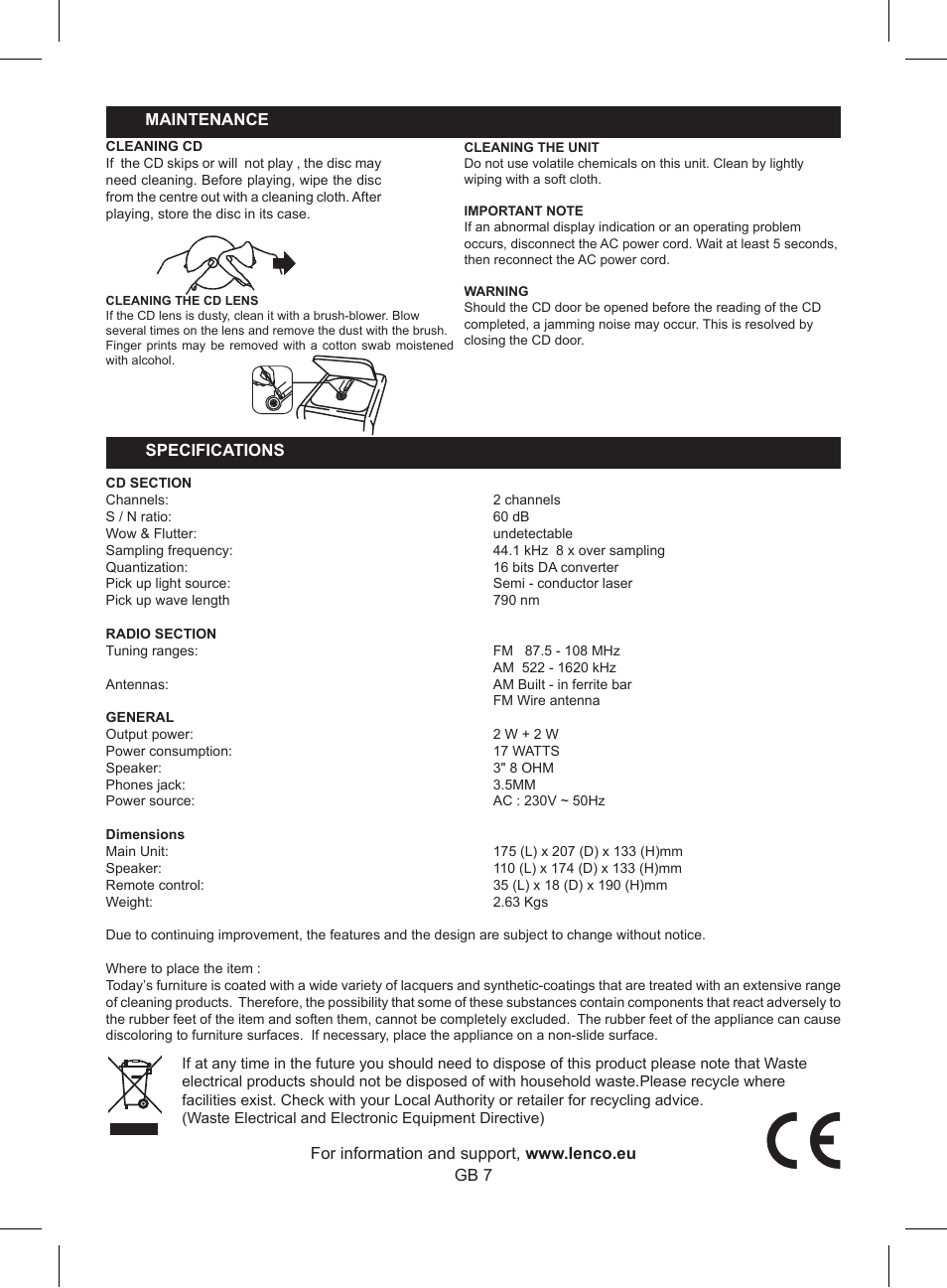 Lenco MC-141 User Manual | Page 9 / 9